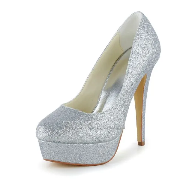Argenté Haut Talons Chaussure Mariée De Bal 13 cm / 5 inch Aiguilles Pumps