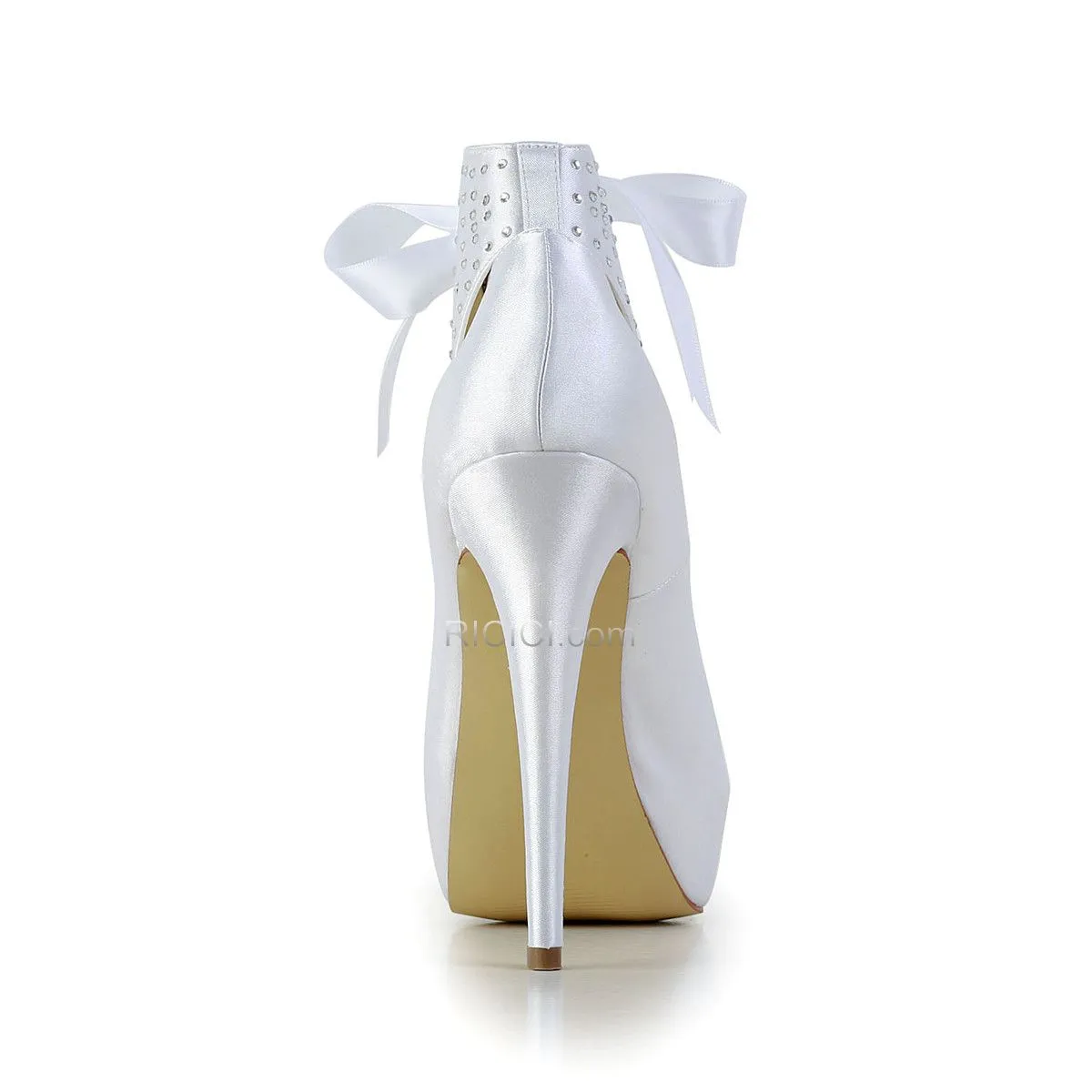 Blanche Escarpins Femmes Plateforme Peep Toes Talons Hauts Satin Talons Aiguilles Chaussure Mariée Belle