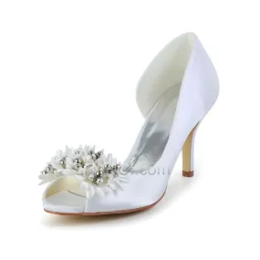 Blanche Talons Aiguilles Escarpins 8 cm Talon Haut Chaussure Mariage Satin