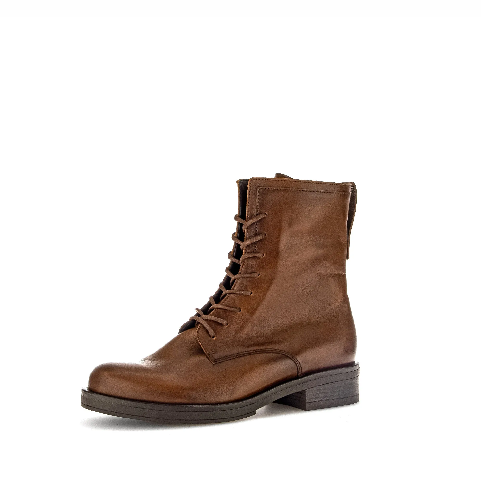 Bottines à lacets cognac en cuir lisse
