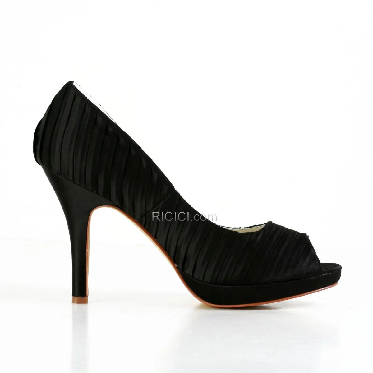 Bout Rond Chaussure Demoiselle D honneur Satin Peep Toes Noir 10 cm Talon Haut Talon Aiguille