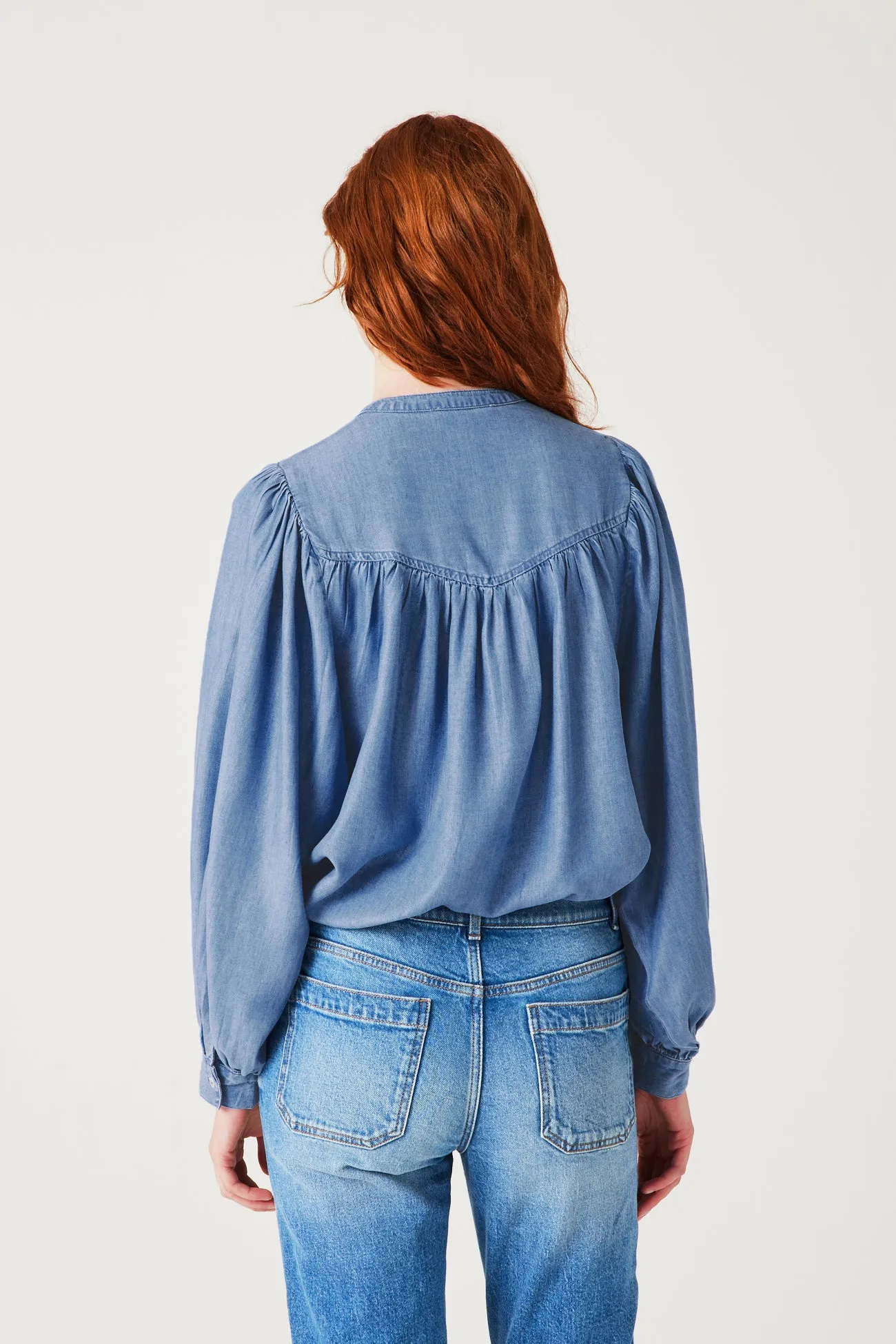 Chemise brodée en lyocell - Jean moyen