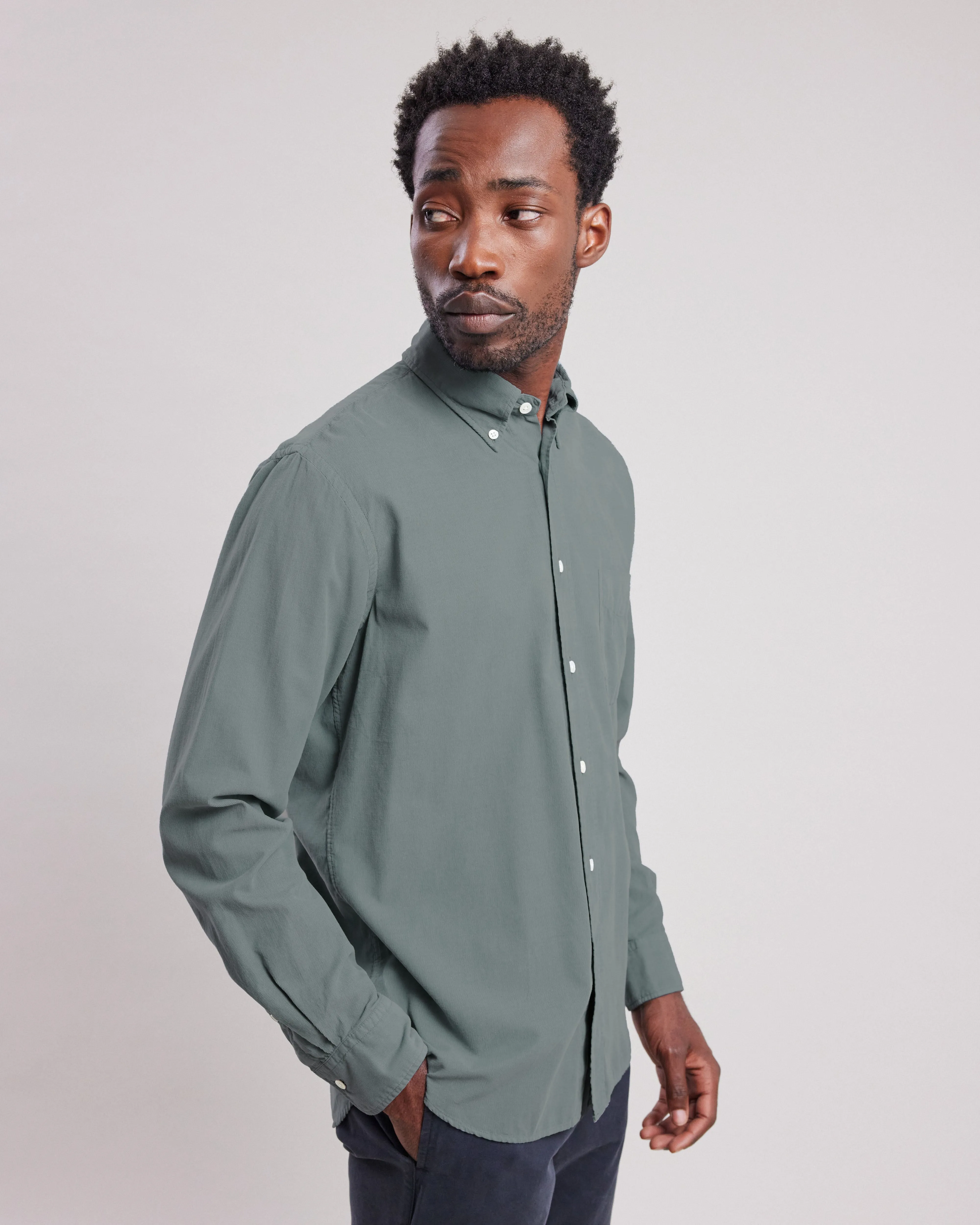 Chemise Homme en velours ctelé fin Vert Olive Pitt