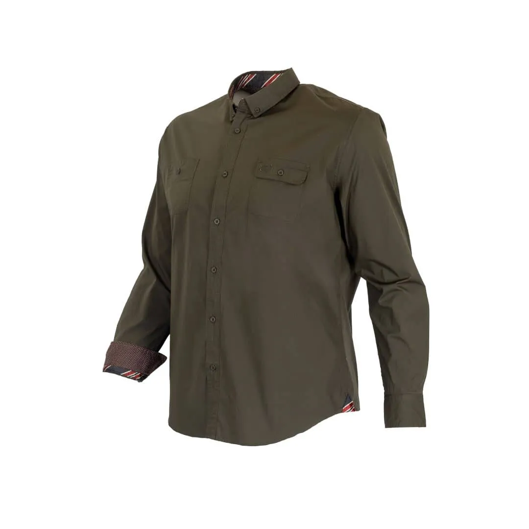 Chemise ml kaki en popline 2 poches poitrine