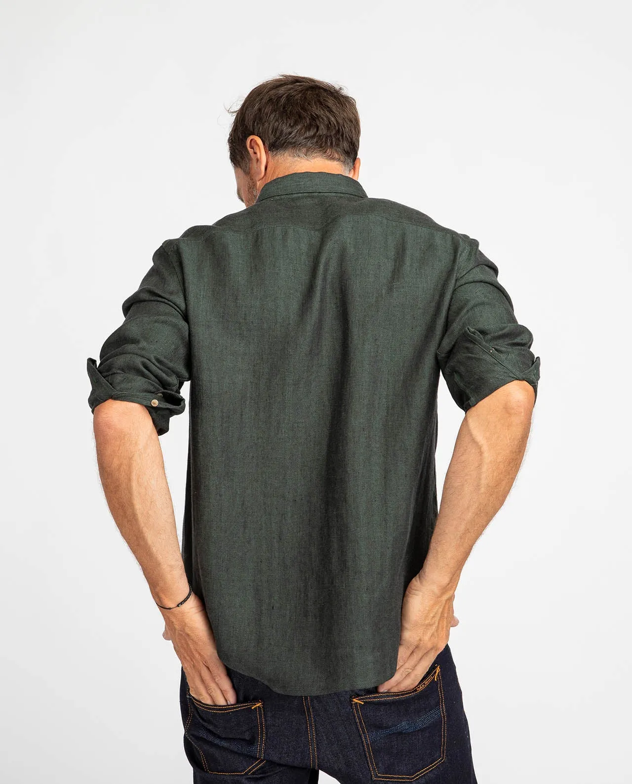 Chemise à chevrons en lin vert