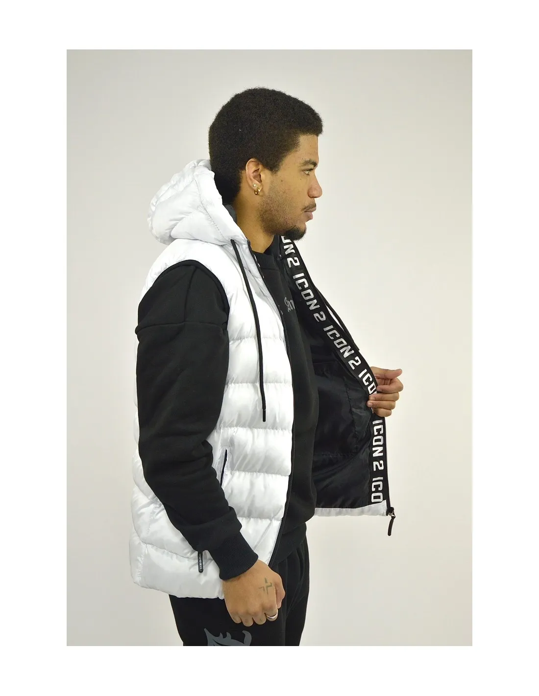 DOUDOUNE GILET SANS MANCHE ICON2 CAPUCHE BLANCHE HOMME