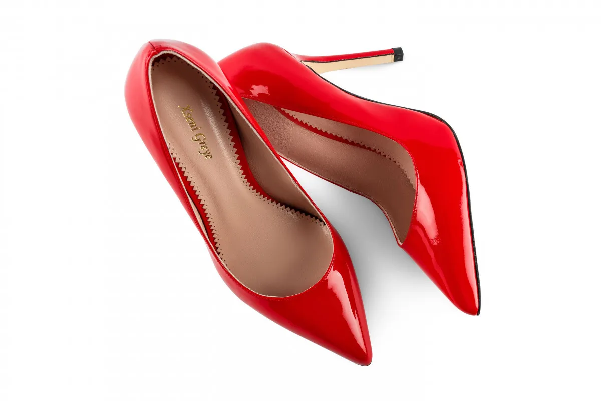 Escarpins rouges vernis en cuir à talons aiguilles - Rouge