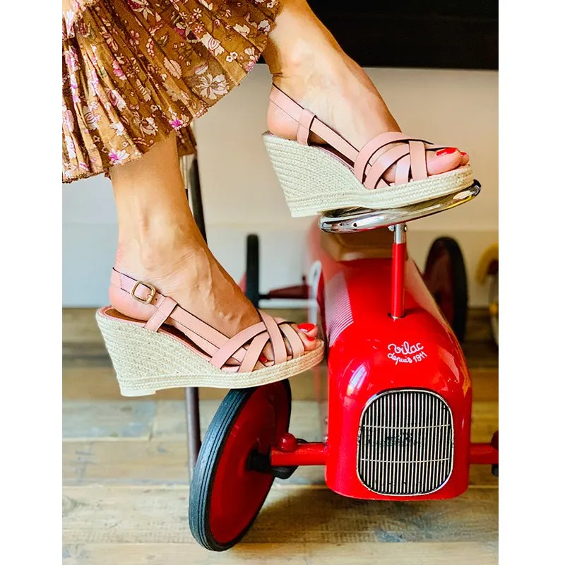 Espadrilles compensées bride arrière en cuir camel