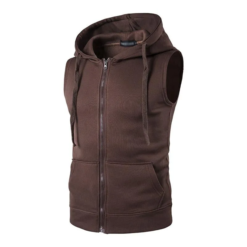 Gilet décontracté à capuche avec poche zippée vintage