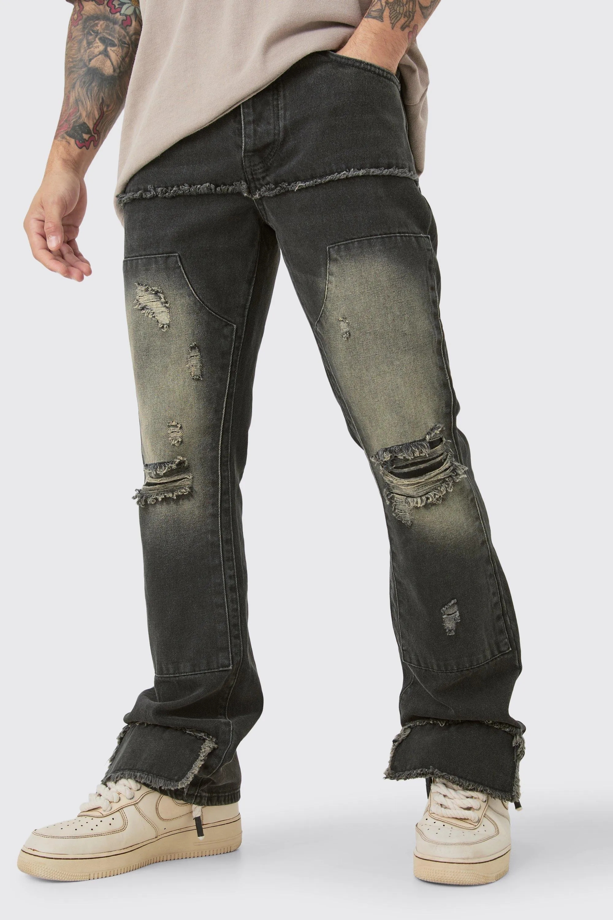 Jean flare slim en denim surteint