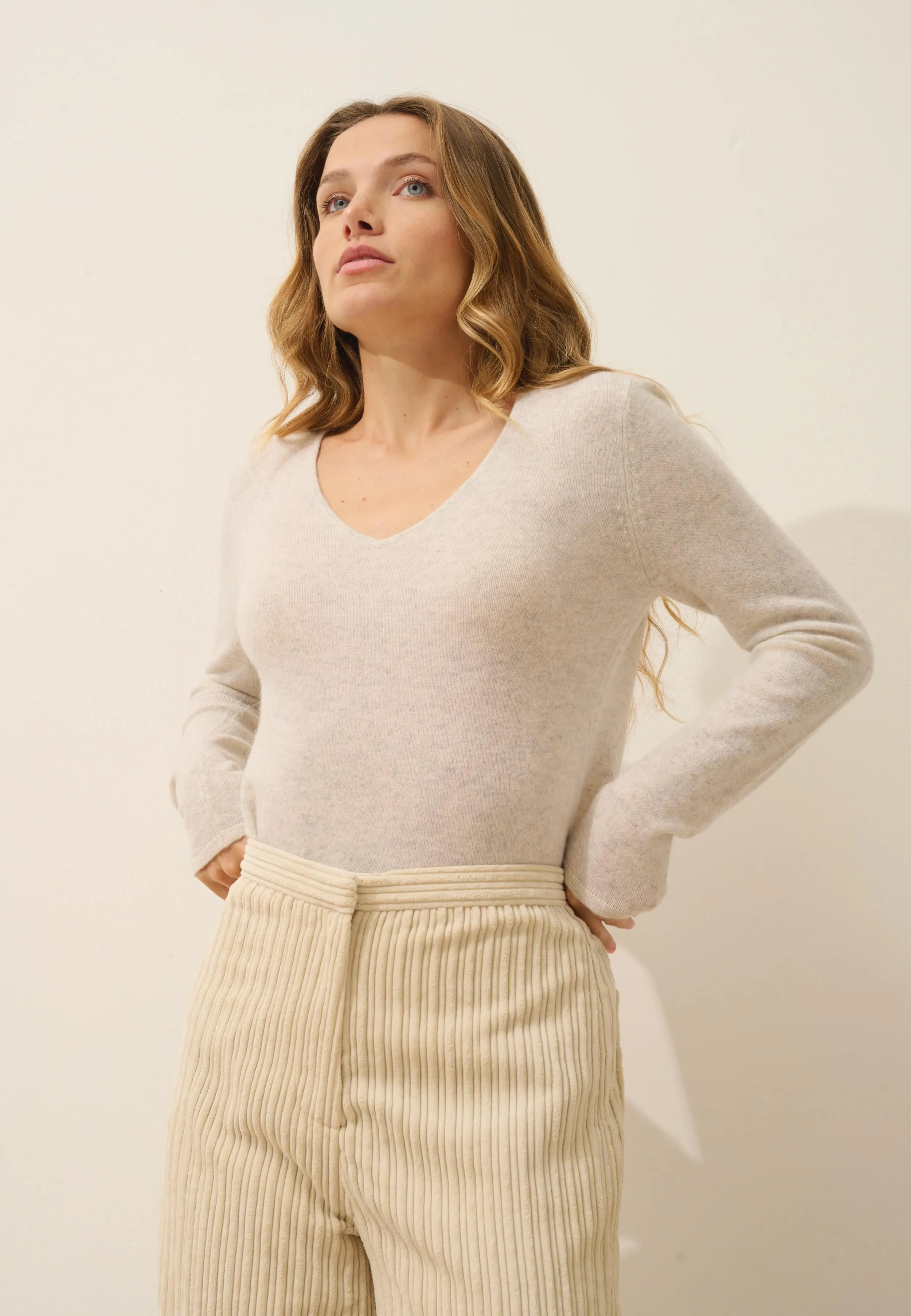 JOAN pull col v gris perle chiné