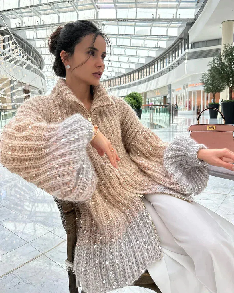 LAURA | Veste Tricotée à Sequins Brillante et Chic