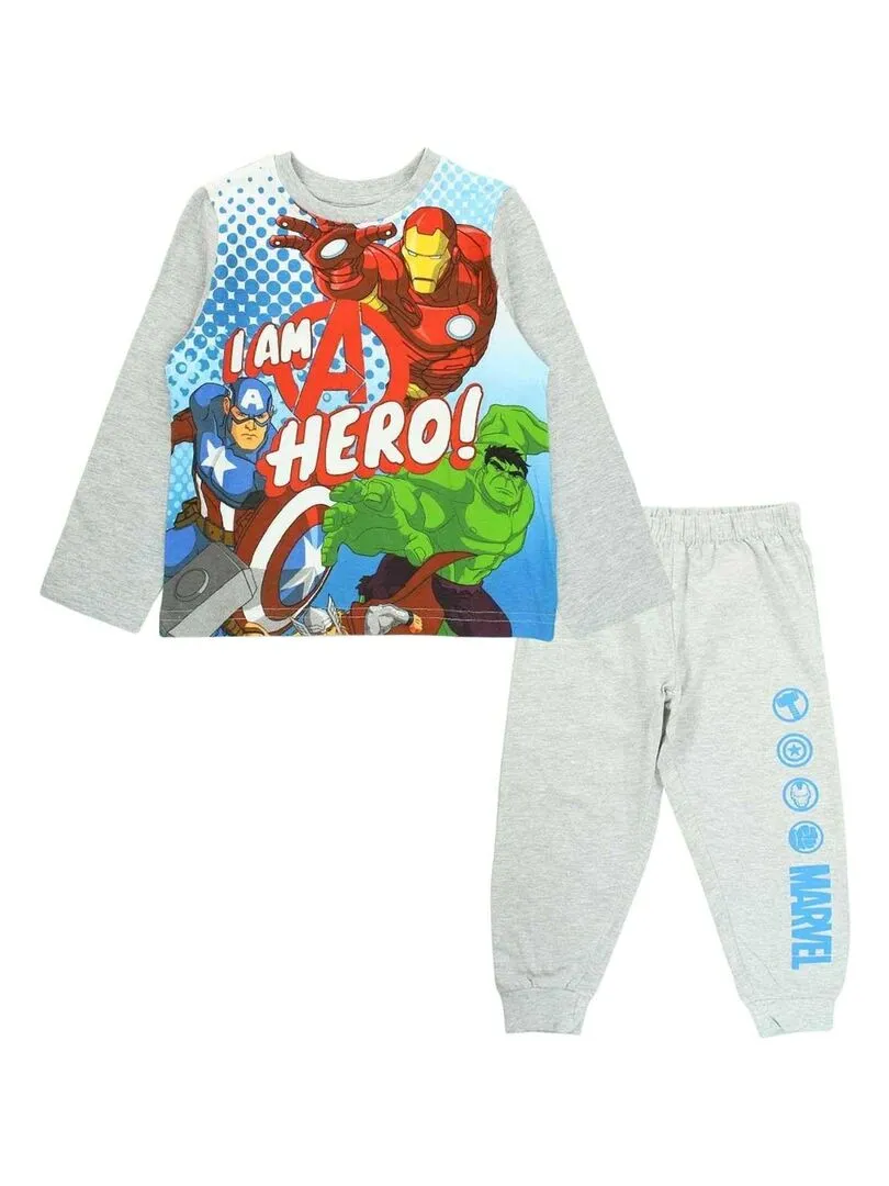Marvel - Pyjama garçon imprimé Avengers en coton - Gris