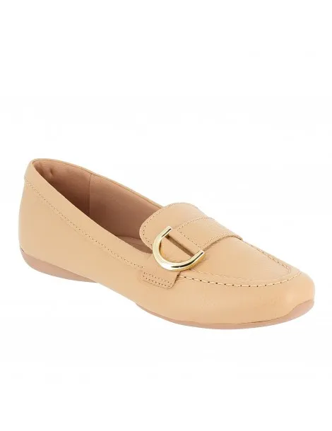 mocassin souple boucle côté cuir beige rosé