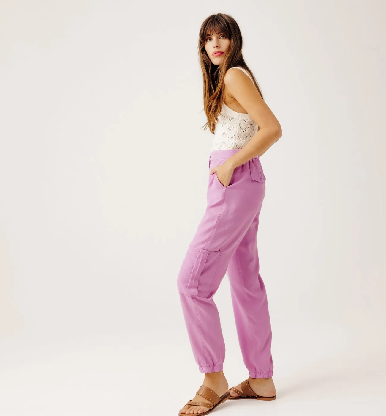 Pantalon cargo en Lyocell - Lilas