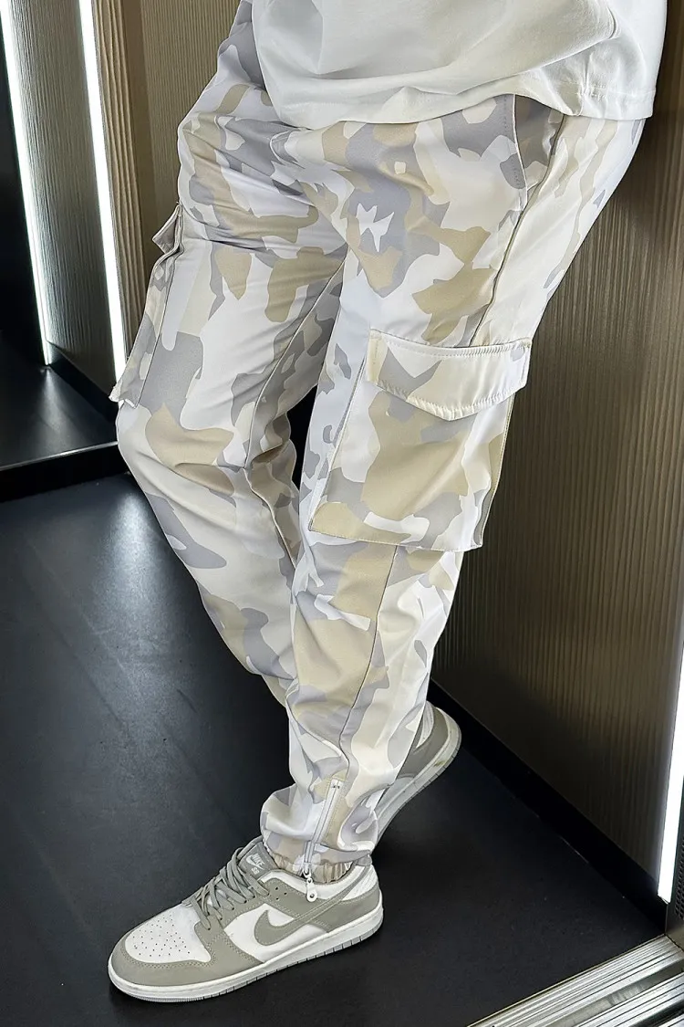 Pantalon de jogging fluide cargo camouflage beige