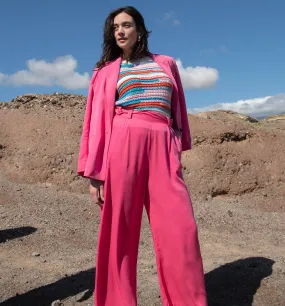 Pantalon large taille haute - Rose