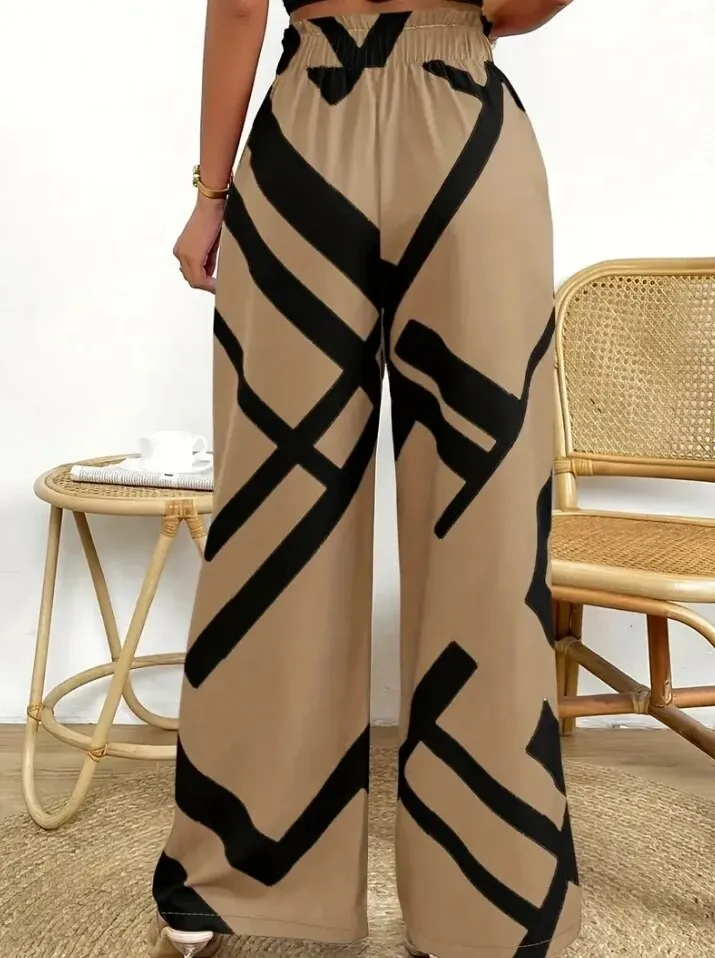 Pantalon large taille élastique pour femme