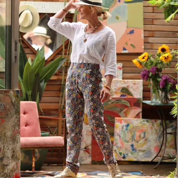 Pantalon Marcus - Coton fleuri marine