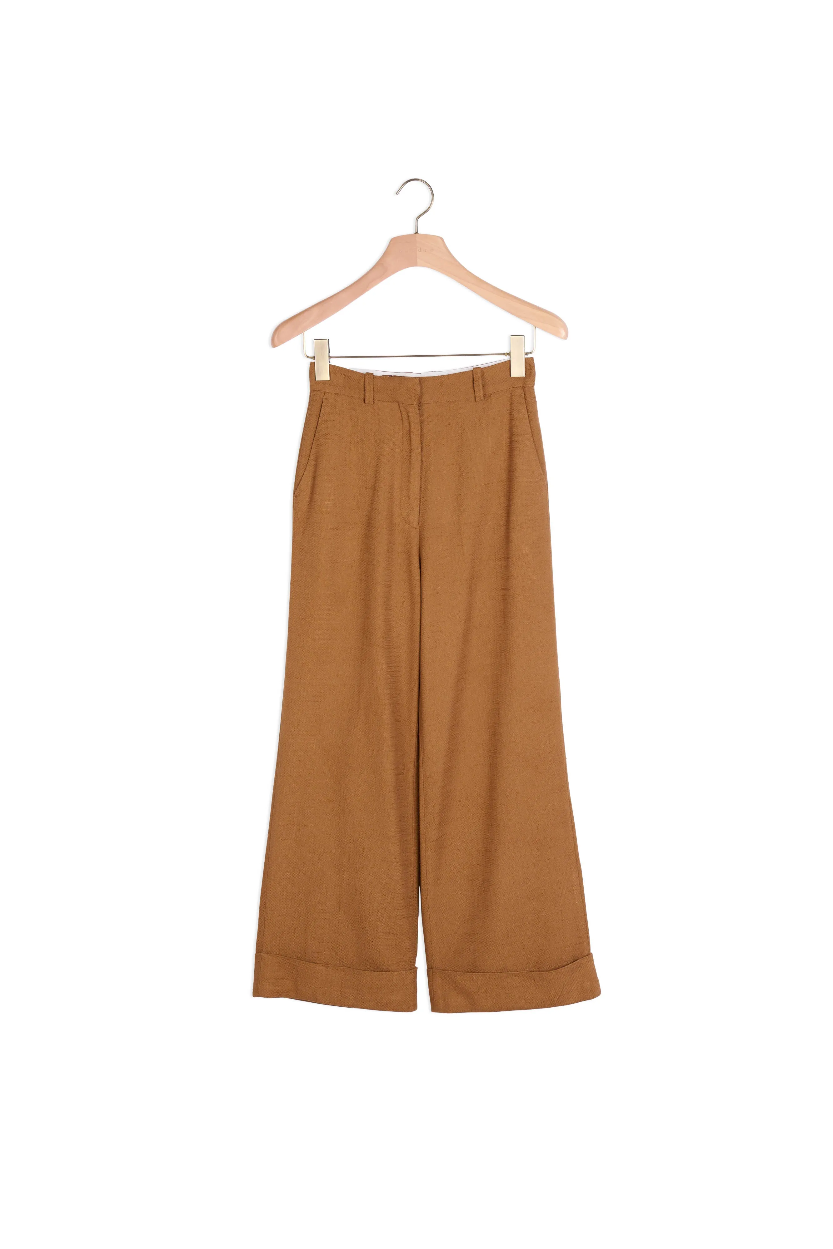 Pantalon taille haute à large revers