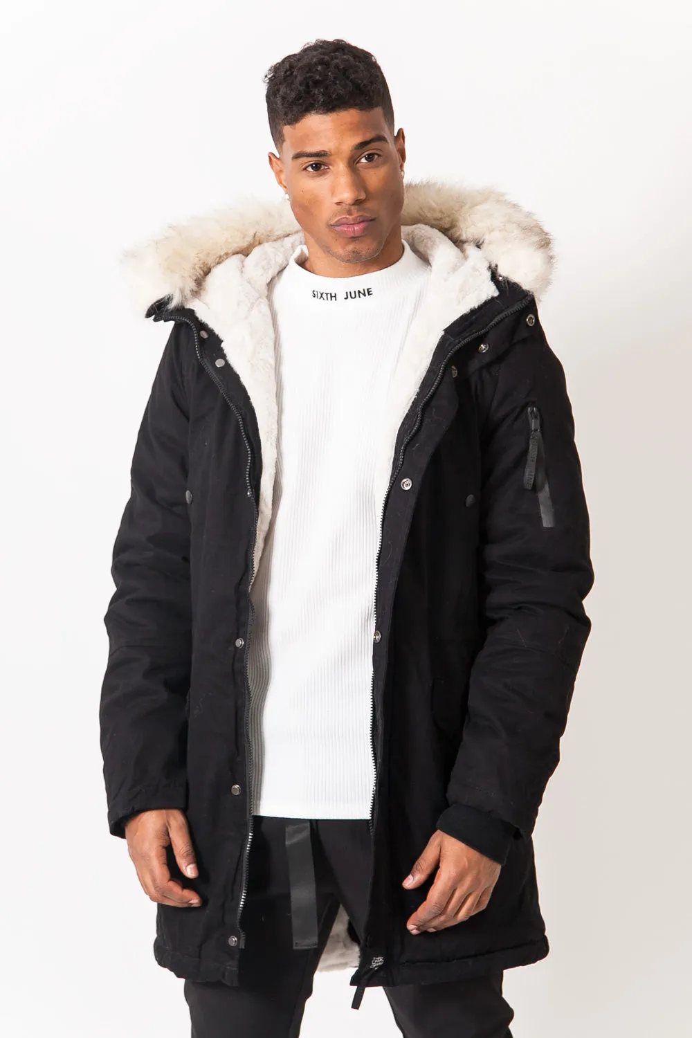 Parka doublure fourrure noir beige