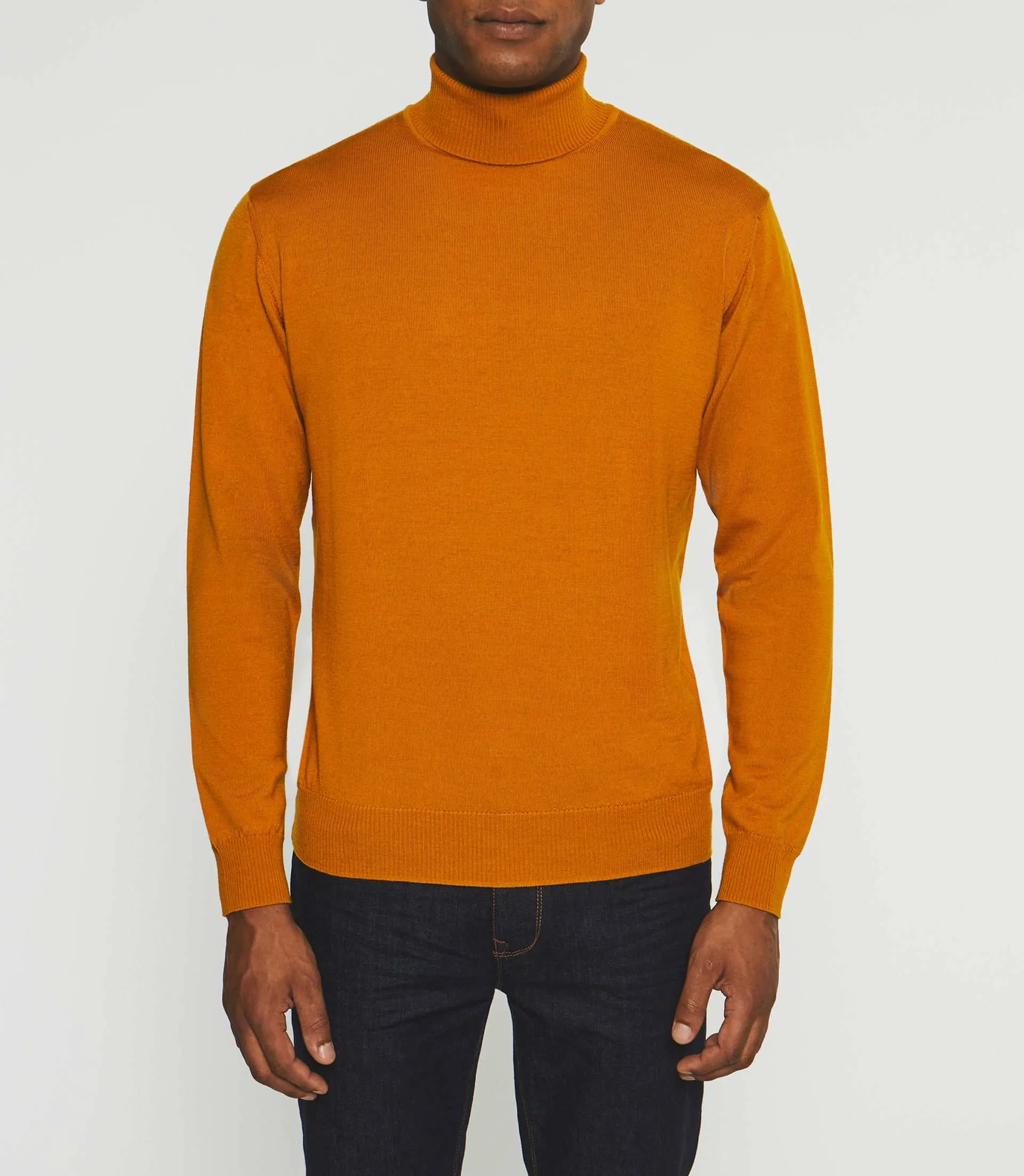 Pull col roulé en laine mérinos orange BRUNO