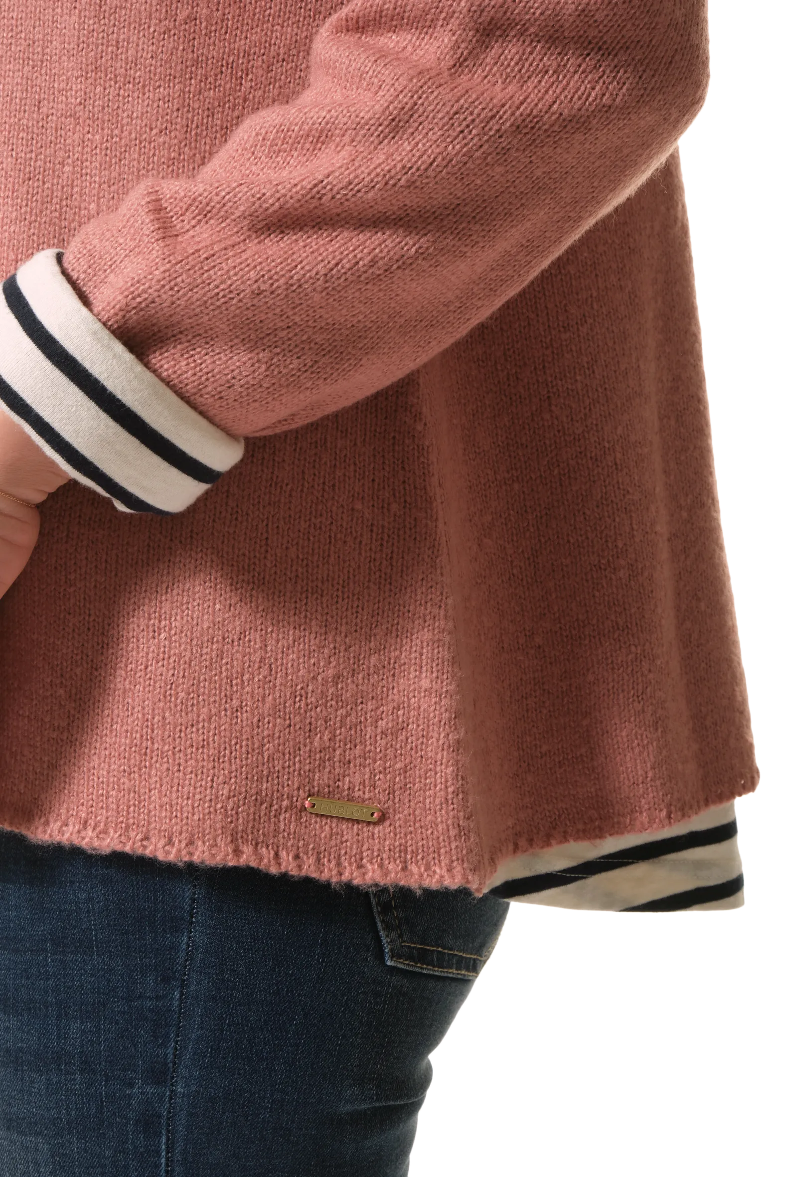 Pull marin femme mohair like col rond doublé jersey coton rayé effet 2 en 1 FRIA