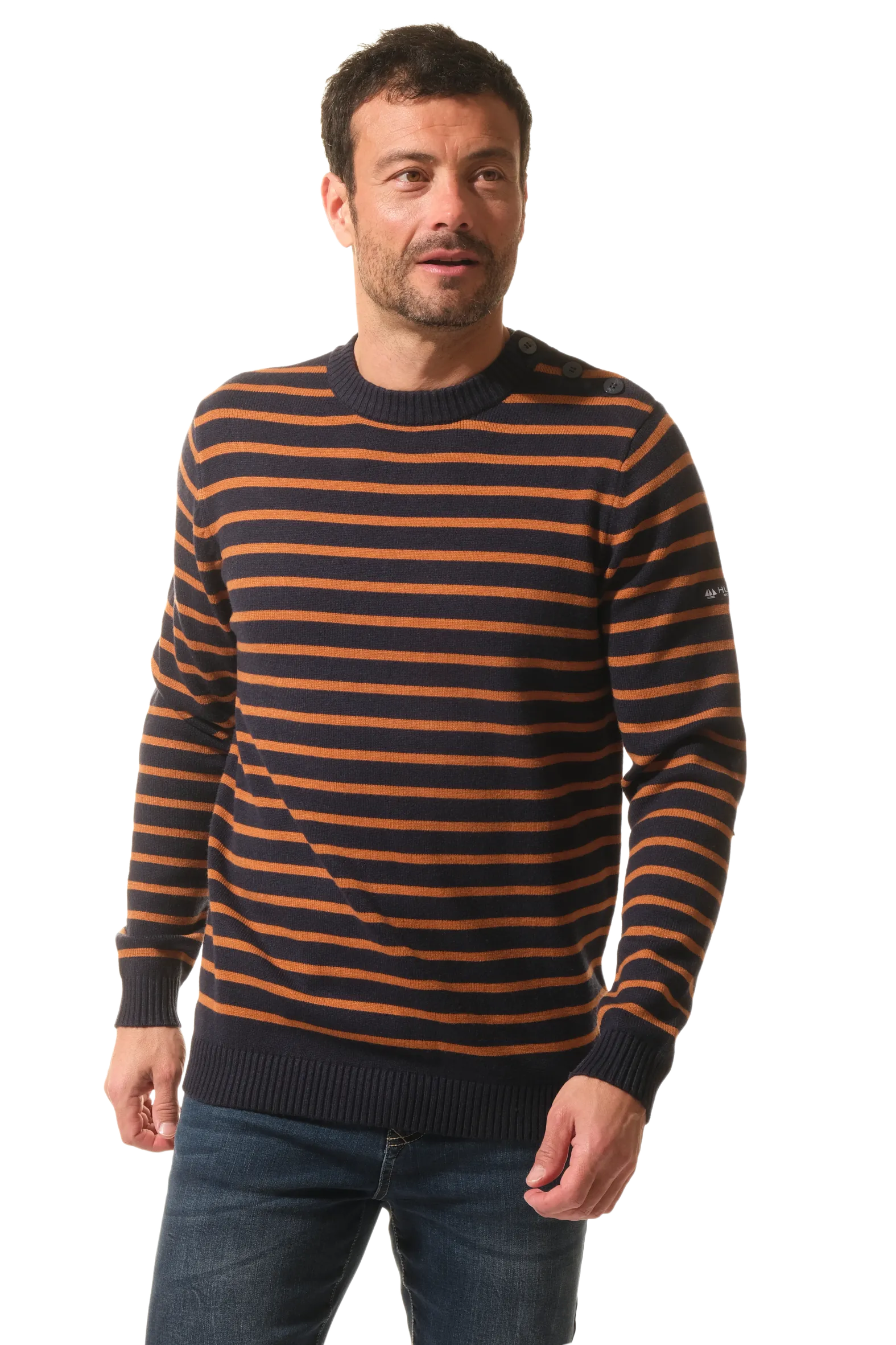 Pull marin rayé homme avec col rond et boutons épaule HENDAYE