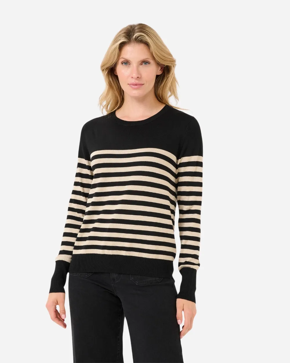 Pull marinière beige et noir