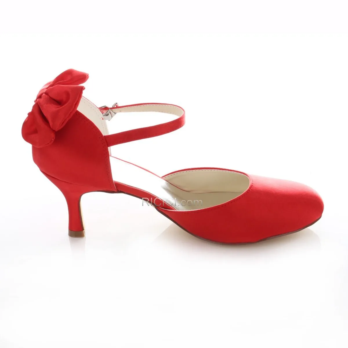 Pumps Mariée Demoiselle D'honneur Satin Chaussure Femme Talons 7 cm Aiguilles Noeud Mary Jane Rouge