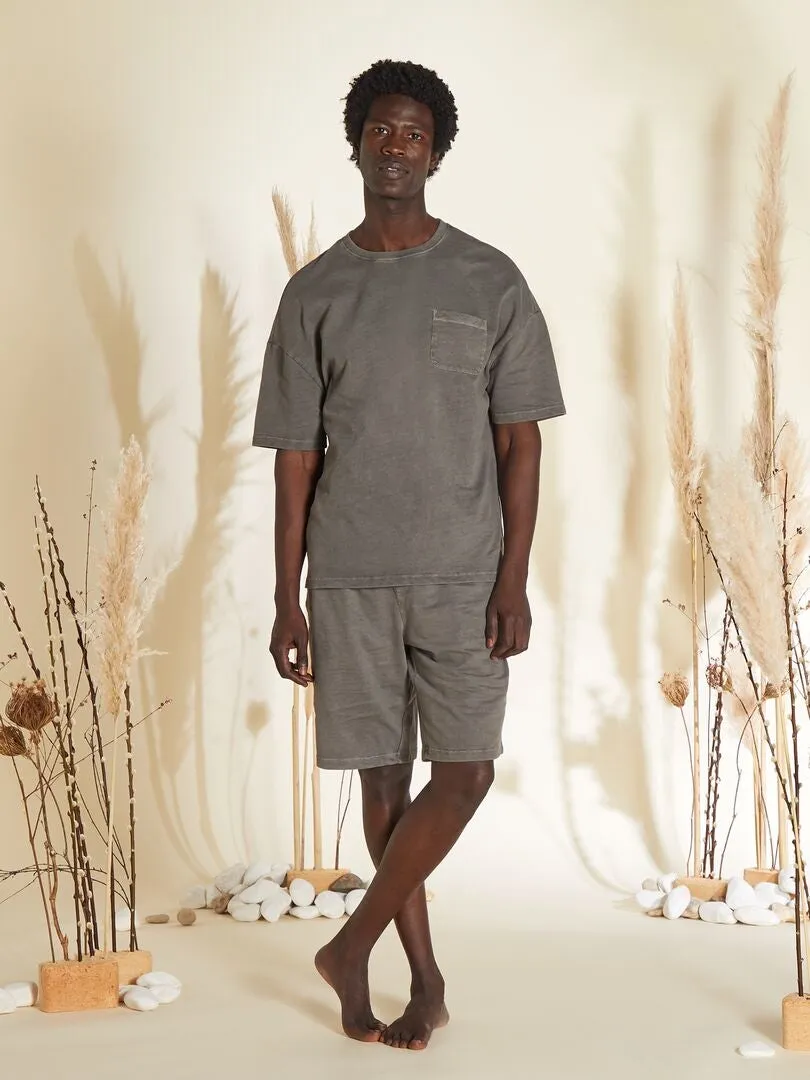 Pyjama court - tee-shirt + bermuda - 2 pièces - Gris kaki