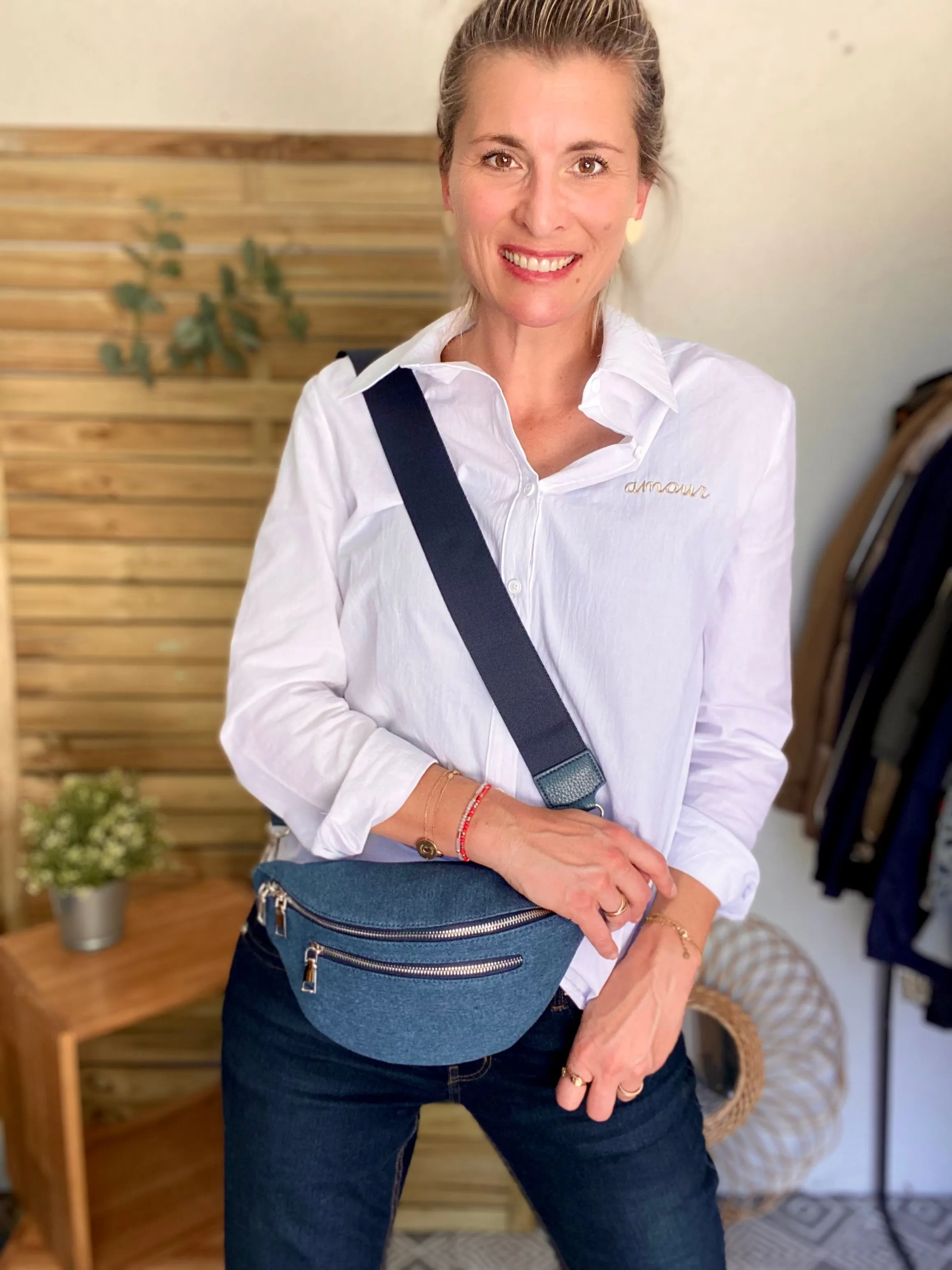 Sac banane 2 zips en jean - CHARLY - Jean Denim