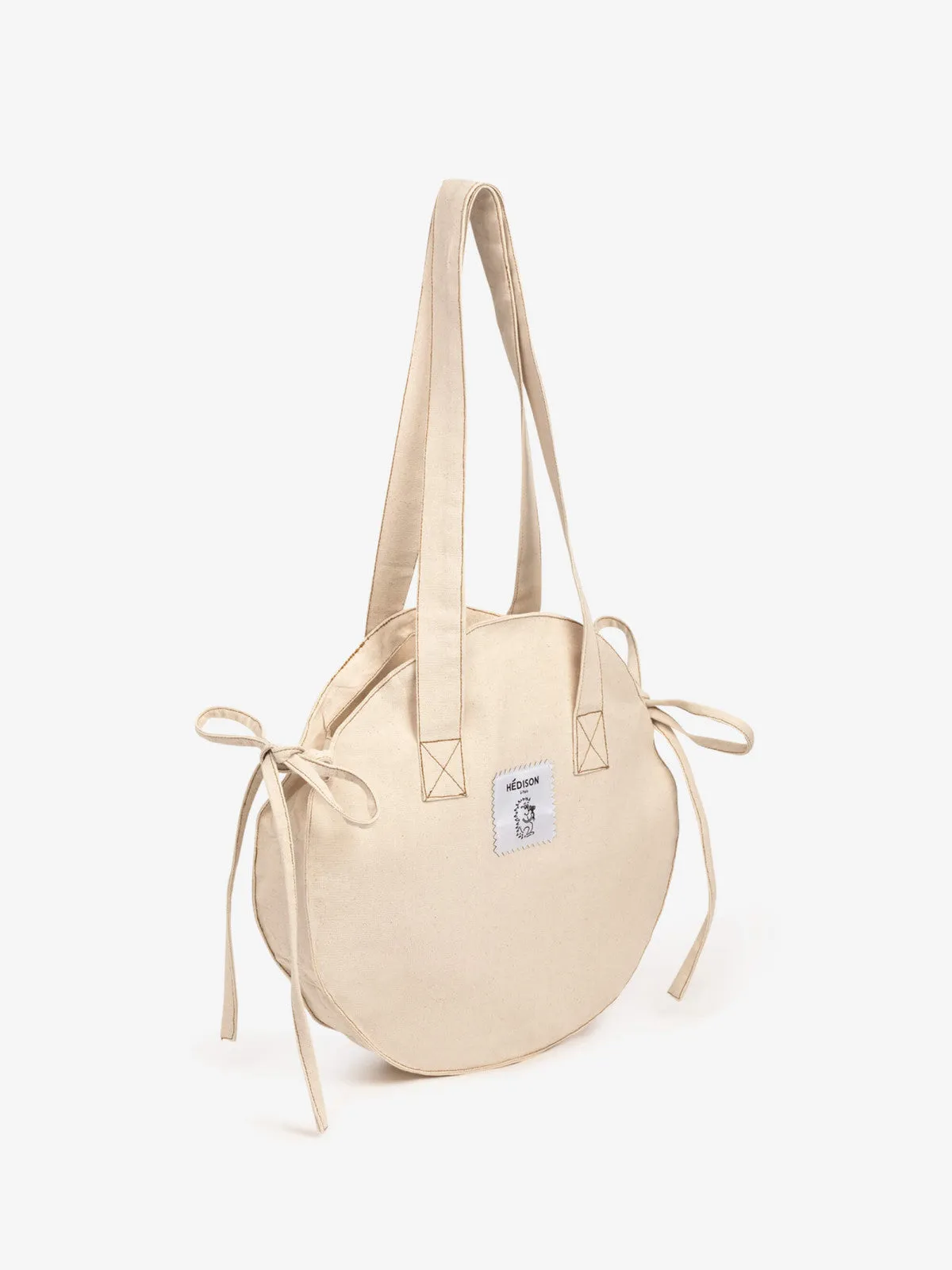 Sac cabas rond beige en coton recyclé