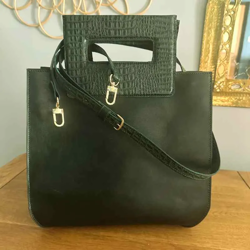 Sac à Main en cuir vert | Fabrication française artisanale - ML-Sellier