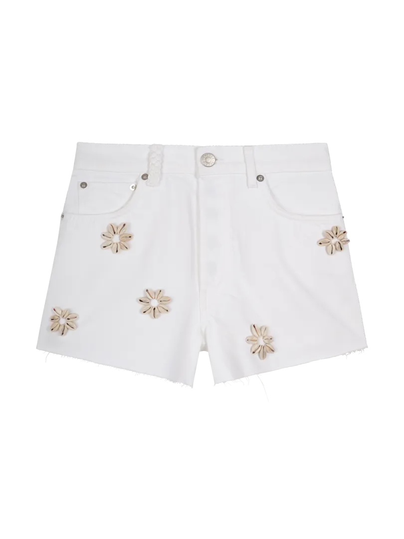 Short en denim orné de coquillages