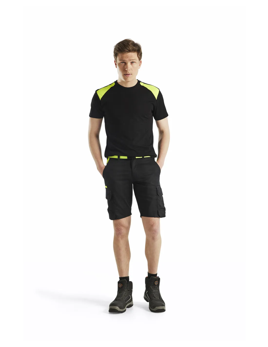 Short Industrie stretch 2D Noir/Jaune fluo | 144618329933 - Blaklader