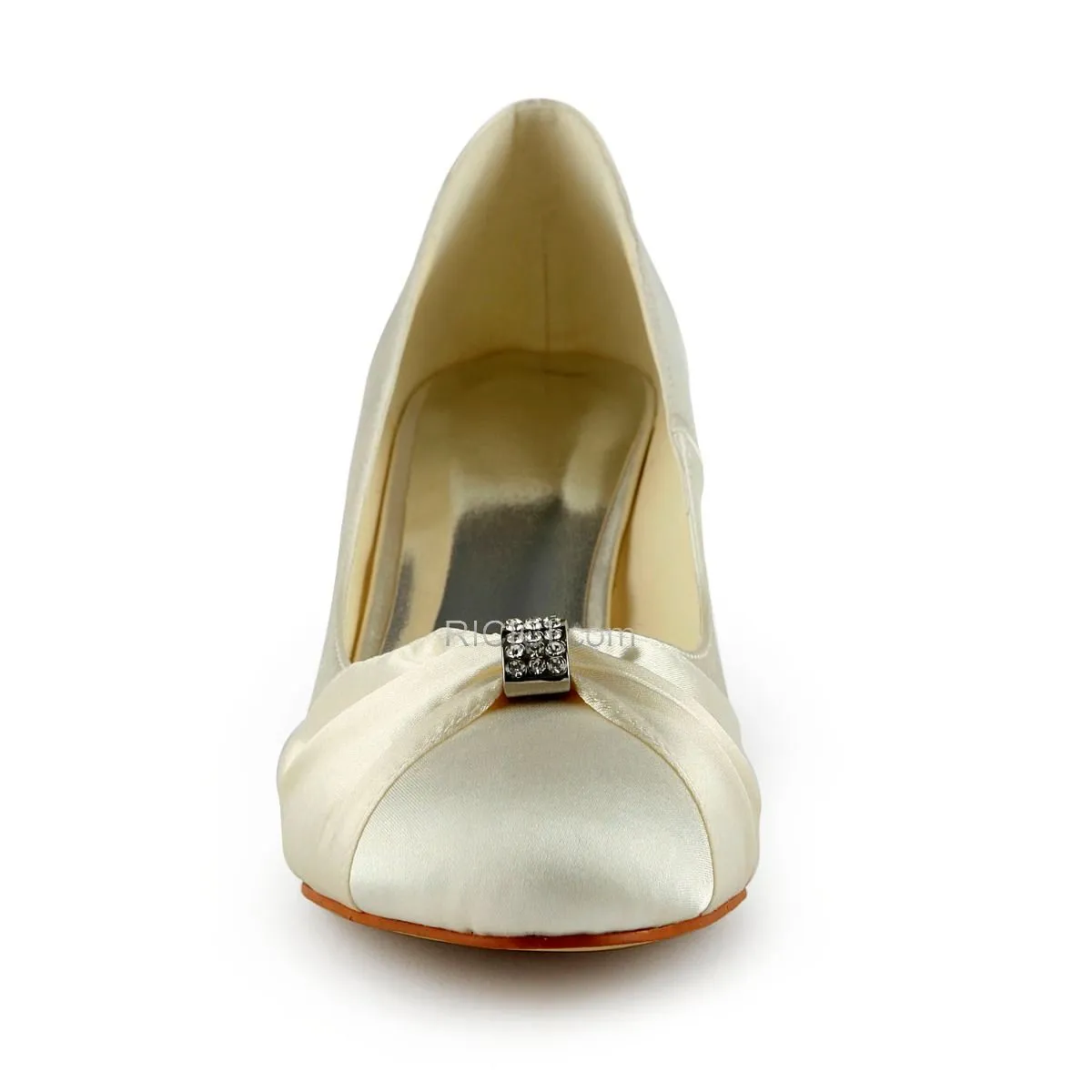Strass Escarpins Femmes Satin Or Champagne Élégant 8 cm Talon Haut Bout Pointu Compensées