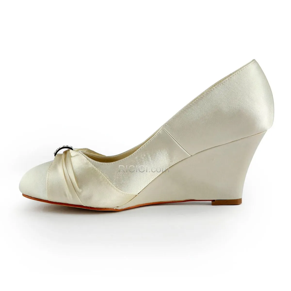 Strass Escarpins Femmes Satin Or Champagne Élégant 8 cm Talon Haut Bout Pointu Compensées