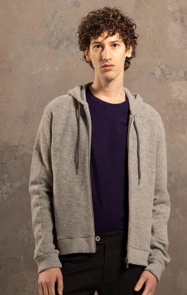 Sweat à capuche en coton laine gris chiné