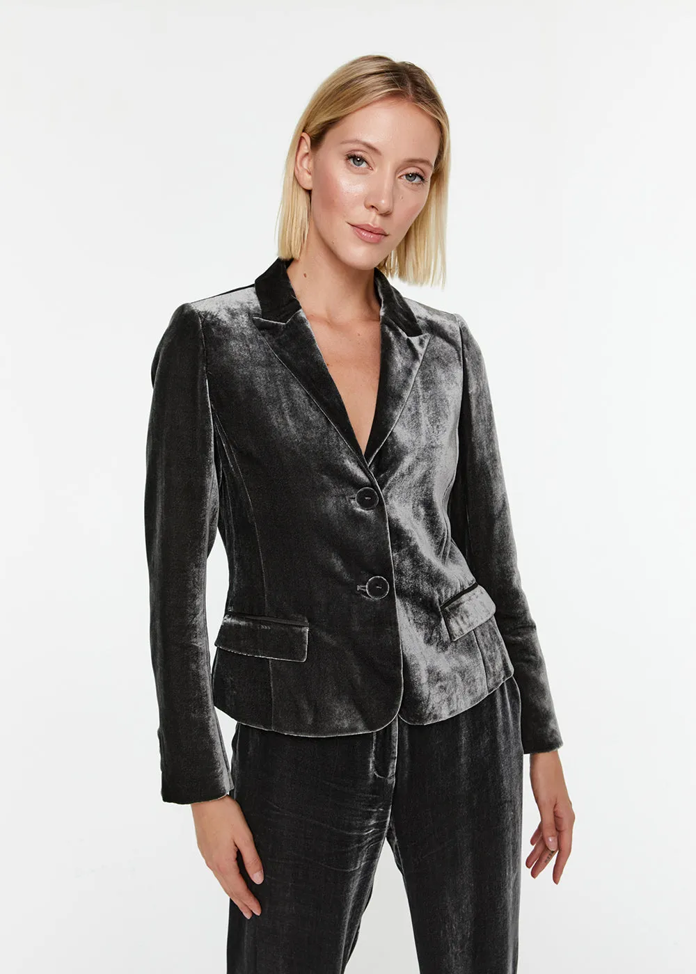 Veste courte en velours vert gris