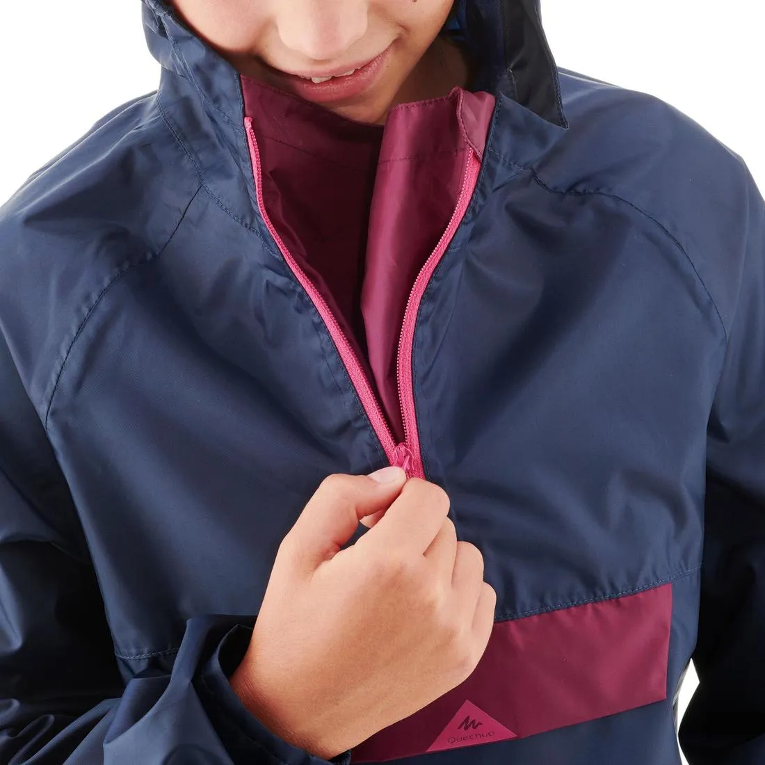 Veste imperméable de randonnée - MH100 bleu marine et rose - enfant 7-15 ans