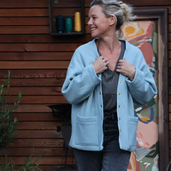 Veste Teddy - laine bouillie bleu ciel