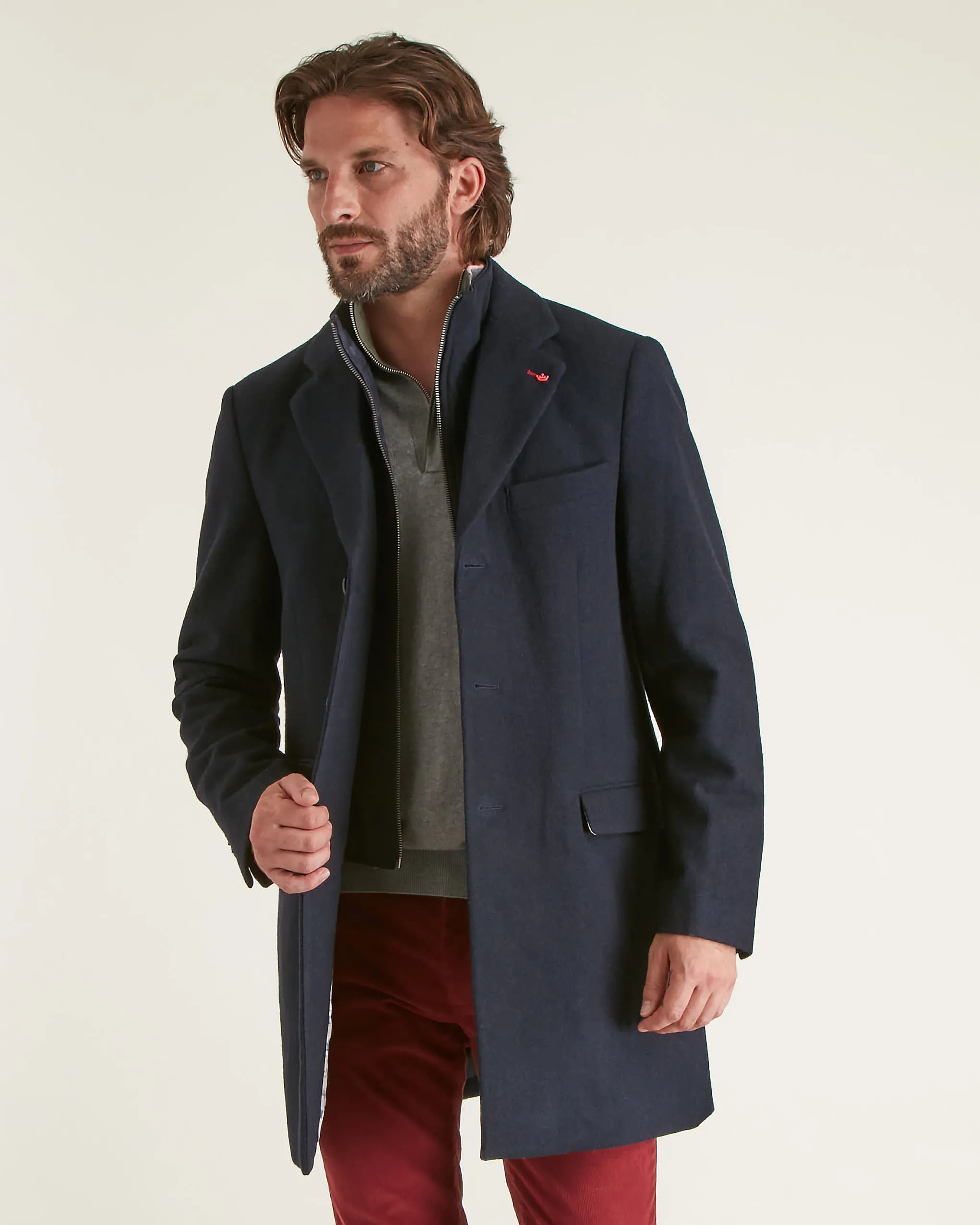 Vicomte A. Manteau court Hiver Homme 100% Laine Bleu Marine